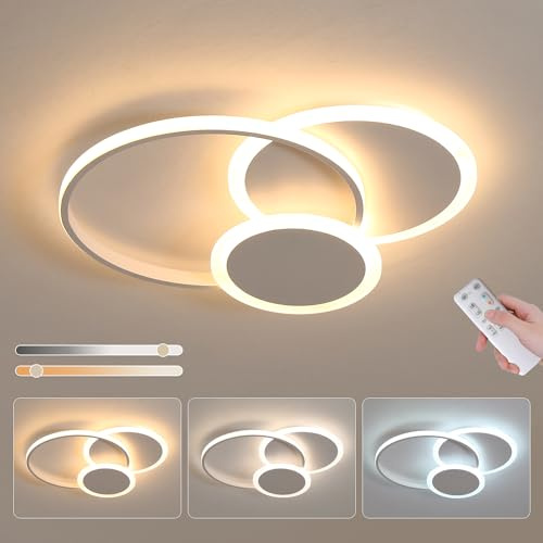 LXJCSM Led Deckenleuchte Wohnzimmer Dimmbar 3000K - 6000K Mit Fernbedienung | 32W 42CM Weiß Deckelampe Schlafzimmer Küchenlampe für Schlafzimmer, Wohnzimmer, Kinderzimmer