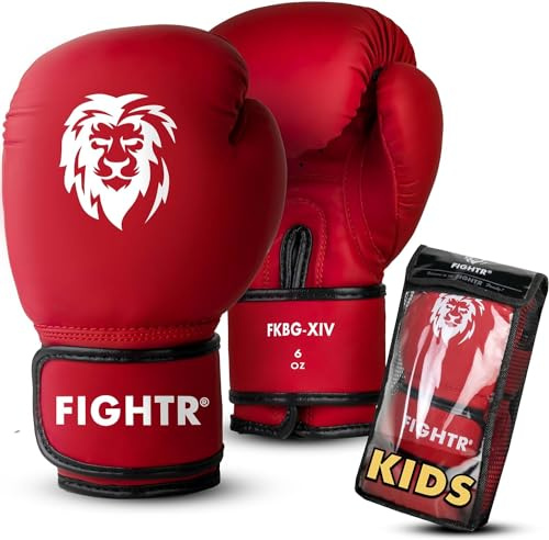 FIGHTR® Guantes de Boxeo Kids con el Mejor Ajuste para una máxima protección | para niños y niñas | para Boxeo, MMA, Muay Thai, Kickboxing y Artes Marciales 04 06 oz | Incluye Bolsa de Transporte