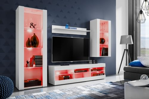 Komodee Wohnwand TV Tivoli Medio A2 Weiß/Weiß 245x159x35 cm