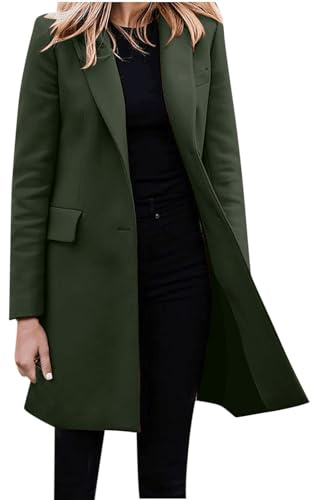 L9WEI - Abrigo de invierno para mujer, elegante, de lana, con solapas, largo medio, chaqueta de entretiempo, moderno, color liso, resistente al viento