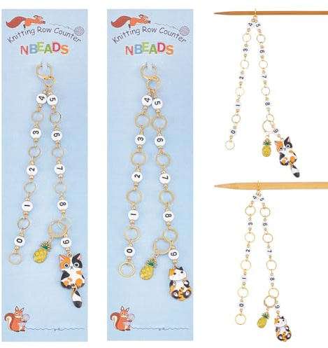 NBEADS 2 Pcs Enamel Cat Charm Knitting Row Counter Chains, Number Beads Row Counter Chains Row Counting Accessories for Knitting Crochet Tracking Project Progress