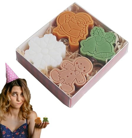Lambo 4 Weihnachtskerzen, Weihnachts Duftkerzen Kiefernbaum, WeihnachtenSchneeflocke Weihnachtsmann Lebkuchenmann Aromatherapie Kerzen, Geschenke Für Den Winter