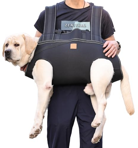 Hundegeschirr-Rucksack für große Hunde, Ganzkörper-Tragetasche, Rehabilitationsträger für Treppe/Autos, alte Verletzungen, Arthritis, Unterstützung der Beine (Schwarz, 2XL (Abstand der Beine 30,5 -