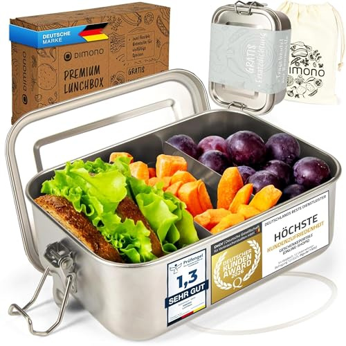 Dimono® Lunchbox Boîte à pain Bento-Box anti-fuite en acier inoxydable ; Boîte à lunch étanche durable avec compartiments & joints d'étanchéité (b: 850 ml)