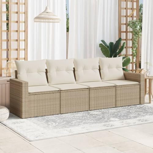ULUYYUC 4-TLG. Garten-Sofagarnitur, Gartenmöbel Set Stehtisch Küchensofa Terrassenmöbel Geeignet für Balkon Garten Außenbereich Hinterhof mit Kissen Beige Poly Rattan