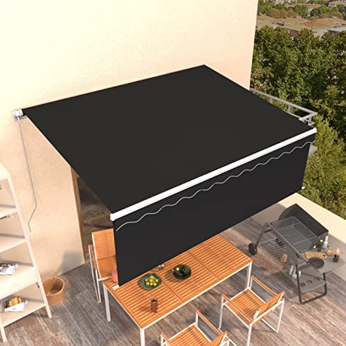 SECOLI Manuelle Gelenkarmmarkise mit Rollo, Gelenkarmmarkise Einziehbar 400 x 300 cm, Versenkbaren Markise, Markise Gelenkmarkise, Markise Sonnenmarkise Terrassenmarkise Klemmmarkise Anthrazit