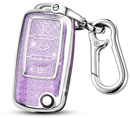 FT FUNTOR Autoschlüssel Hülle für VW, Drei Tasten Autoschlüsselkasten, Auto Kratzfestes Schlüsselgehäuse，Schlüsselhülle Cover für VW Polo, Skoda, Fabia, Golf 4/5/6, T5, Multivan (A-Lila)
