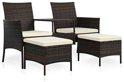 YUHI-HQYD 2-Sitzer-Gartensofa mit Tisch,Entspannungssofa,Schlafsofas,Lounge-Sofa,Sofa-Sets,Wohnzimmersofa,Zentrales Sofa,Heimdekoration,für Wohnzimmer,Schlafzimmer,Familie,& Hocker Poly Rattan Braun