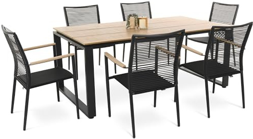 di volio Gartenmöbel-Set Aluminium für 6-8 Personen Outdoor Lounge Prezza | Stapelstühle, Textilene, Kunstholz, verstellbare Standfüße, pflegeleicht, wetterfest, Terrasse, Garten, UV-beständig