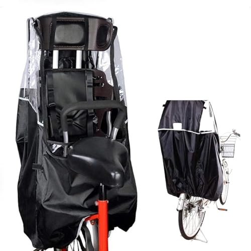 XUHCLY Fahrradsitze Regenmantel Fahrrad Regenmantel für Kindersitze Fahrradsitz Regenschutz,Fahrrad Kindersitz Regenschutz Für Hinten Regenschutz Windschutz Faltbar Tragbar Transparent(Color:Black)