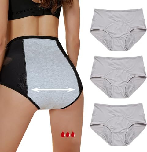 Necalisi Unterhosen Damen Periodenslip grau Damen Panty Menstruation Postpartum Baumwoll periodenunterschwäsche inkontinenz höschen 3 pcs 6XL