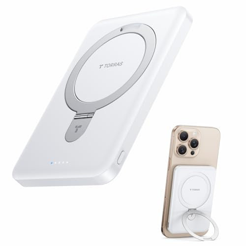TORRAS 0.45 Ultra Slim Magnetische Power Bank für MagSafe, 5000 mAh USB C Portable Charger, 22.5W PD Wireless Schnell PowerBank, für iPhone 17 Pro Max, Pro,16,15,14,13,12, Weiß