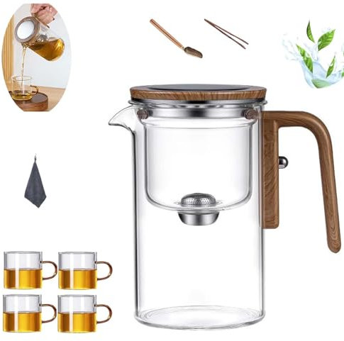 Zahyra Magic Teapot,Witchcraft teapot,Enchanti Tea Pot,Magic Teapot with Infuser,Glass teapot with strainer,Large teapot,Water Separation Glass Teapot with Wooden Handle (Transparent,720ml)