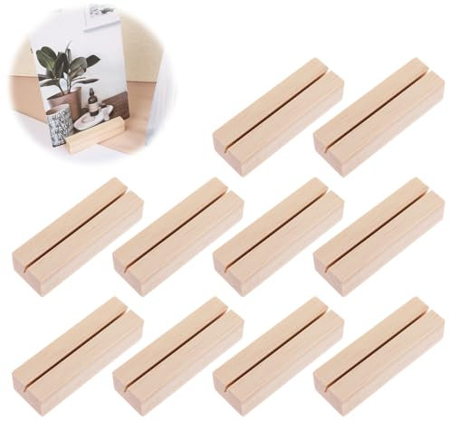 Qianyu 10 Stück Kartenhalter Holz Tischkartenhalter Menükartenhalter Holzfuß Postkartenhalter Fotohalter Stabil Holzständer für Hochzeiten Restaurants Bankette Partys