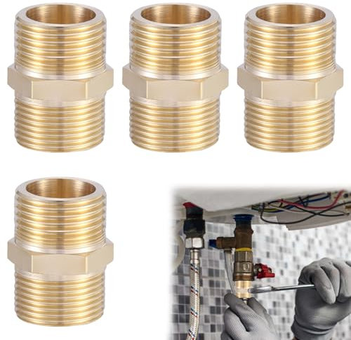4Pcs 1/2 Male to 1/2 Straight Brass Nipple Connector - G1/2 X G1/2 Thread Connecting Conversion for Shower Tap Hose Metal Pipe Fittings Hex