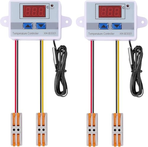 Gebildet 2st digital LED-temperaturkontrollmodul med snabbkoppling, XH-W3001 minitermostatbrytare med vattentät sensorsond, programmerbar 50 till 110 graders värmekylningstermostat (12V)
