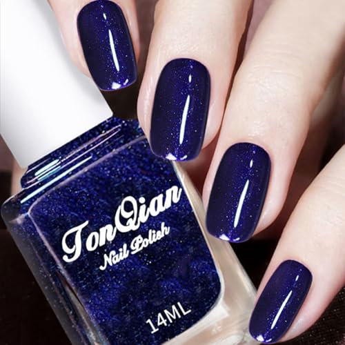 Blue Nail Polish Glitter Nail Polish, Dark Blue Navy Blue Shimmer Nail Varnish, Diamond Sparkly Nail Glitter, Quick Dry Long Lasting Holographic No UV Needed, Nail Art Manicure for Women DIY Nail Art