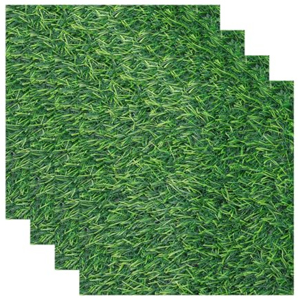 QUARKZMAN 4 Pcs Gazon Synthétique Tapis, 30cm x 30cm x 2.5mm Gazon Artificiel Réaliste pour Décoration Extérieure Jardin Pelouse Paysage Patio Tapis