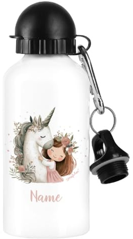 Striefchen® Personalisierte Trinkflasche für Kinder - Aluminium bedruckt mit Wunschname - 500 ml - BPA frei - verschiedene schöne Motive (Blumenmädchen)