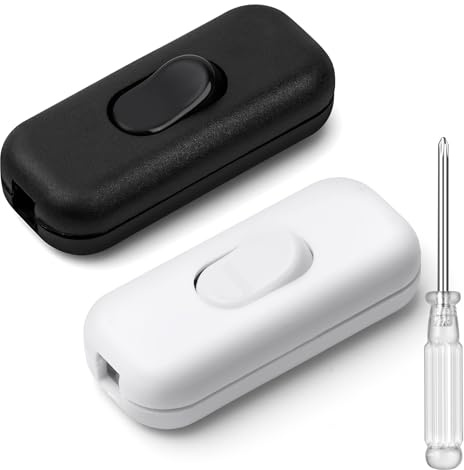 AXFEE Interrupteur Bipolaire, 6A 250V Interrupteurs Intermédiaires en Ligne | Remplacement du Commutateur en Ligne, Interrupteur Torpille Pour Câble 2 Ou 3 Fils,pour Lampe,Petit Appareil(Noir+Blanc,2PCS)