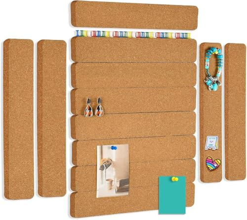 12 Pack Cork Board Strips with 100 Push Pins, Cork Bulletin Board | Self Adhesive Small Felt Pin Boards for Wall Desk Home Classroom Bedrooms Office for Paste Notes, Photos Schedules