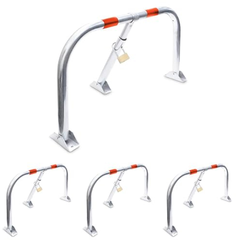 Relaxdays Parkplatzsperre klappbar, Parkbügel mit Vorhängeschloss, Stahl, HBT: 45x76x32cm, Sperrbügel Parkplatz, Silber (Packung mit 4)