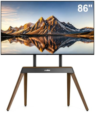unho Tripod TV Stand Wooden Legs Freestanding Mount for 40-86 Inch | Height Adjustable, VESA 600x400mm, 50kg Load Capacity, Cable Management, Modern Home Furniture Design