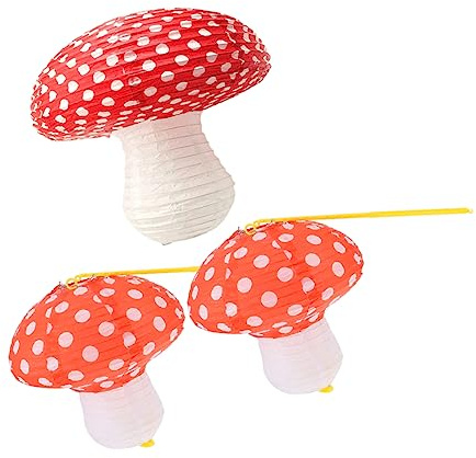 Ciieeo 3 Stück Teiliges Pilz Papierlaternen für Geburtstagsfeiern und Shower Dekoration mit LED Kreative Hängende Lampions für Garten und Innenräume