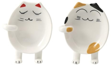 Cabilock 2 pièces Support de Couvercle de Pot Céramique Forme de Chat de Rouge et Blanc Repose Cuillère et Ustensiles de Cuisine Décoration Pratique pour Cuisine et Restaurant