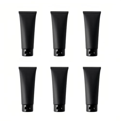 Upstore 6Pcs 100ml 3.3oz Black Plastic Travel Bottles Refillable Squeeze Soft Tubes with Flip Top Cap for Shampoo Lotion Toiletries Makeup Cosmetic Storage