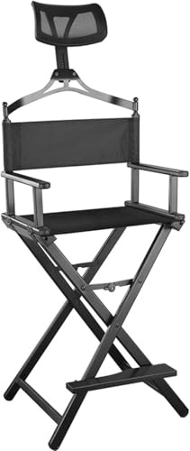 Professiol Make-up Chair Regiestuhl Klappstuhl Aluminium Artist Chair Mit Abnehmbarer Kopfstütze Heavy Duty Stützen, Black