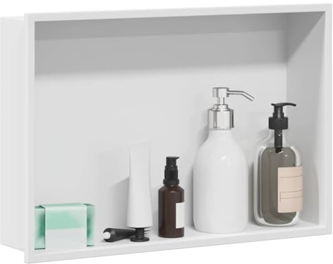 vidaXL Niche de Douche Blanc 45 x 30 x 9,5 cm Acier Inoxydable, Design de Salle de Bain Moderne, Niche de Douche rectangulaire, unitée de Rangement Durable, étagère Minimaliste