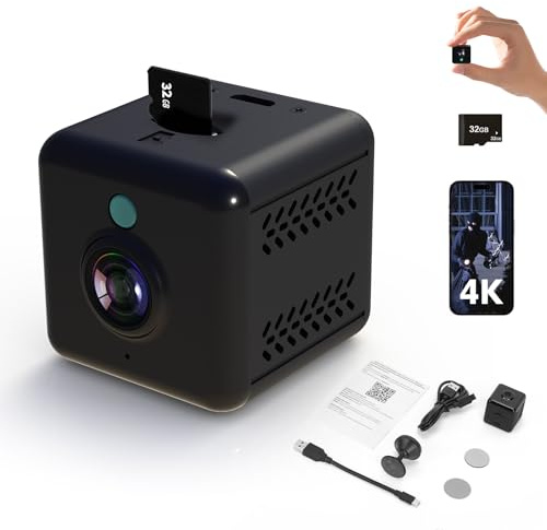 JAOGAUS Überwachungskamera Innen, WLAN & Ohne WLAN Nutzung, Mini Kamera Live Übertragung Handy, Kamera Überwachung Innen mit 32GB SD-Karte, Nachtsicht, 150° Weitwinkel, Magnetische Montage, Schwarz