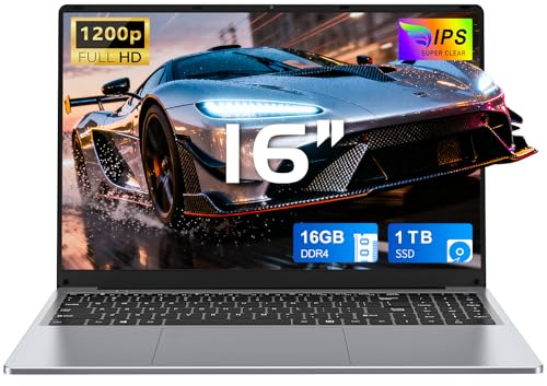 FUNYET 2025 Ordenador Portátil 16 Pulgadas 16GB RAM 1TB SSD Expansión 1TB Portátil 4 Cores Celeron N150 hasta 3.6 GHz Win11 Laptop FHD 1920×1200 USB3.0 BT5.0 WiFi5 HDMI Teclado Retroiluminado-Gris