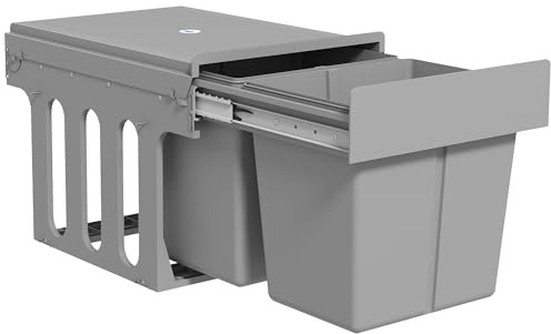 HOMCOM Cubo de Basura bajo Fregadero, Cubos de Basura con 2 Contenedores de Reciclaje Extraíbles, Capacidad Total 30L (15Lx2), Fijación Inferior, para Reciclaje y Residuos, Gris Claro
