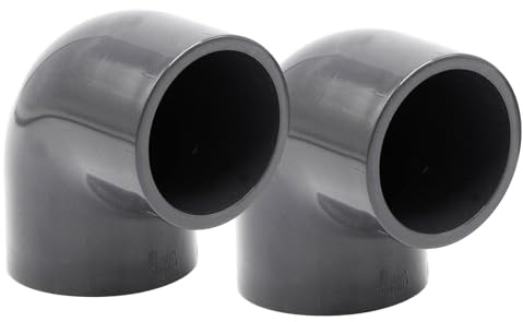 Baumaxxe 2x PVC Winkel 63mm Fitting Winkelmuffe Klebemuffe - 16 Bar - bm084 | 2 Zoll PVC Fitting, 2x Klebemuffe und Anschlagfuge, zum Verkleben mit PVC Rohr 63mm, Pool Zubehör für Poolverohrung 63mm
