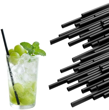 100 Pcs Strohhalme Plastik Wiederverwendbare Schwarz, 26 x 0,6 cm Plastikstrohhalme PP-Material Biologisch Abbaubar Geeignet Einweg Trinkhalme für Cocktails Deko Kaffee Getränke Zuhause Partys Bars
