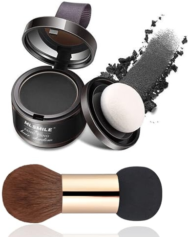Clouparto Noir Poudre de Retouche Racines Cheveux, Retouche Racines Instantanée, Combler les Cheveux Clairseméssur Ligne des Cheveux et Tempes, Avec Miroir & Houppette, Résultat Naturel