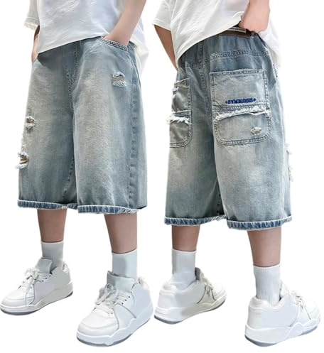 Short en Jean Enfant Garcon Baggy, Short Enfant Garçon, Short en Jean d'été pour garçon Pantalon Cargo décontracté avec Poches vêtement Confortable pour Les Jeux d'extérieur des Tout-Petits
