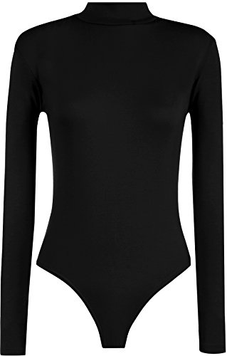 WearAll Plus Size Womens Turtle Neck Bodysuit Ladies Long Sleeve Polo Leotard - Black - 24/26