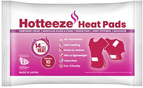 Hotteeze Heat Pads - 10 Pads Fast-Acting, Air-Activated Self-Adhesive Patches for Period Cramps, Muscle Soreness, Back & Joint Pain Relief - Eco-Friendly, Disposable Heating Therapy