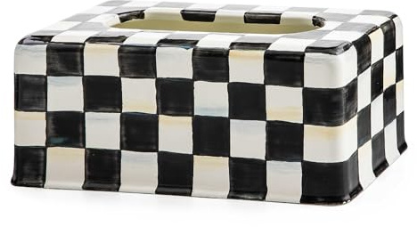 MACKENZIE-CHILDS Tissue-Box Cover, Tissue Holder for Home Decor, Black-and-White Courtly Check, Rectangle
