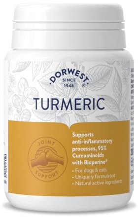 Dorwest Turmeric Tablets for Dogs and Cats, 200 Tablets, Easy-To-Absorb Turmeric Supplement, 95% Curcuminoids, Joint and Anti-Inflammatory Support