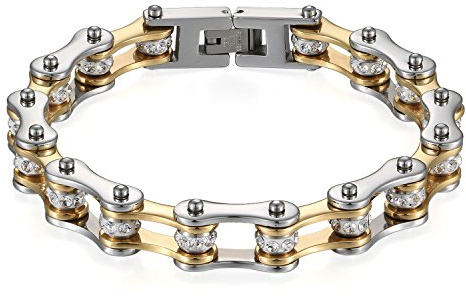 JewelryWe Schmuck Herren Armband, Top-Qualität Fahrradkette Motorradkette Hochglanz Poliert Armkette, Edelstahl Strass, 3 Farben