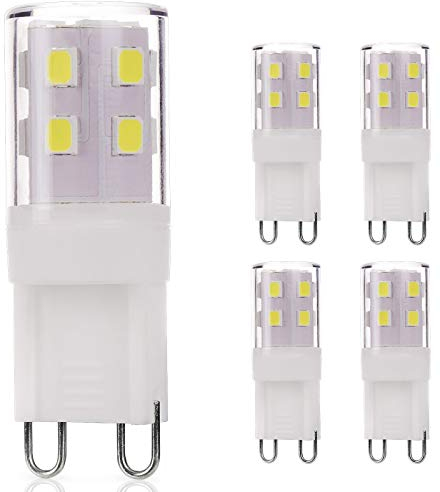JAUHOFOGEI G9 LED Lampen Kaltweiss, 2 watt LED Leuchtmittel ersatz 18W 20W 25W Halogen Stiftsockellampe, Glühbirne G9 230V, nicht dimmbar, 5 Stück