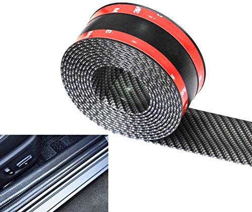 Youngine Universal Carbon Fiber Kohlefaser Auto Einstiegsleisten Schutz Selbstklebende Flexible Auto Aufkleber Schutzfolie für Auto SUV LKW Tür Einstiegsleisten (3 * 250cm/1,2 * 98,4 Zoll, Schwarz)