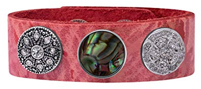 Quiges Damen 18mm Druckknopf Armband aus Leder Tiger Rosa mit Mehrfarbige Click Buttons 18-20cm