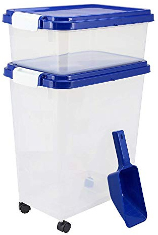 Greenfields 3 Piece Storage and Dispenser For Dogs Cats and Various Small Pets - Airtight Storage Container With Plastic Measuring Scoop for Treats, Pet Food And also Dry Food (Blue)