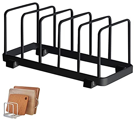 Koomuao Tellerhalter Vertikales aus Edelstahl,Tellerständer,Schneidebrett Halter 5 Fächer,Teller Organizer Schrank für Topfdeckel, Teller, Schneidebretter, Serviertabletts (Schwarz)