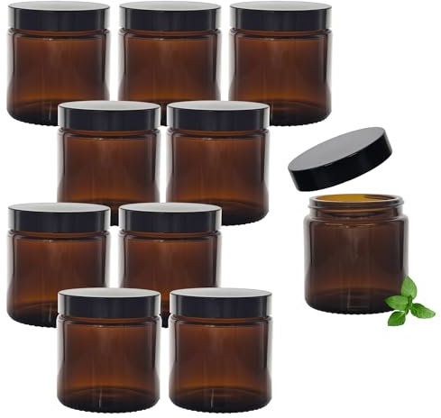 AVALON Pack of 10 x 120ml Amber Glass Cosmetic Jars with Black Urea Airtight Lids - UV Protective, Heat Resistant for Skincare, DIY Projects, and Container Candles